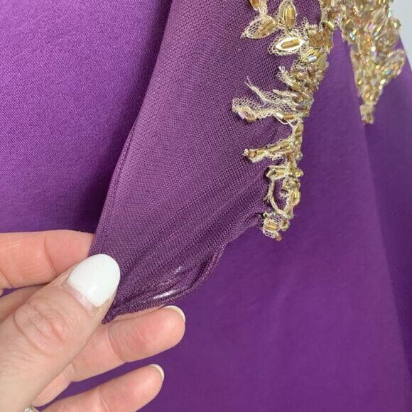 Walter Mendez Purple Evening Gown Dress Formal Prom Gold with Train - Picture 8 of 16